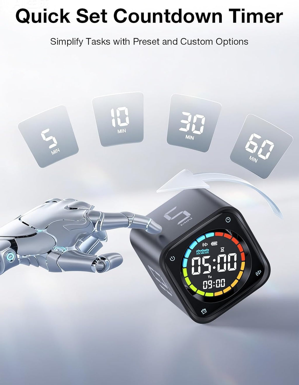 New Pomodoro Timer Cube Preset 5/10/30/60 Min Desk Productivity - 2