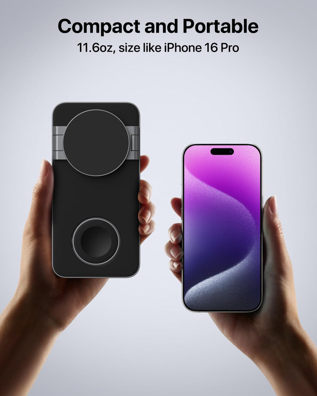 UEQ Foldable 3-in-1 Magnetic Wireless Charging Stand for iPhone 17/16/15 Series Apple Watch & AirPods Pure Black Zevon