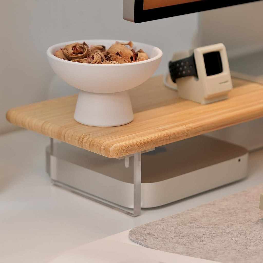 Bamboo Monitor Stand Riser with Acrylic Legs 31.5-Inch Desktop Shelf for PC Laptop & Printer Natural Zevon
