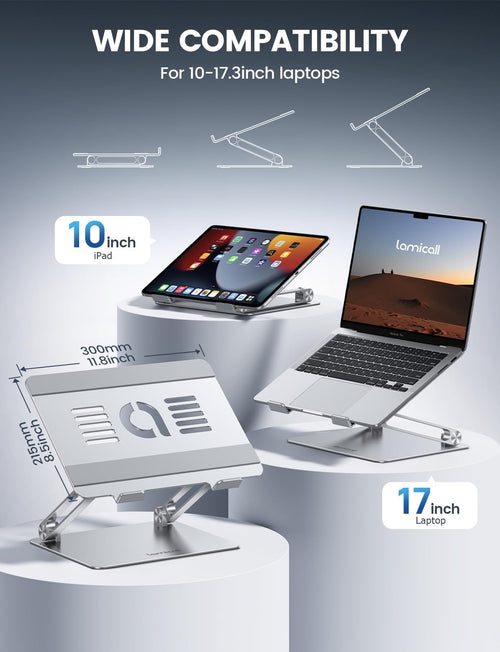 Adjustable Foldable Aluminum Laptop Riser Stand for Desk 10-17.3-Inch Silver Zevon