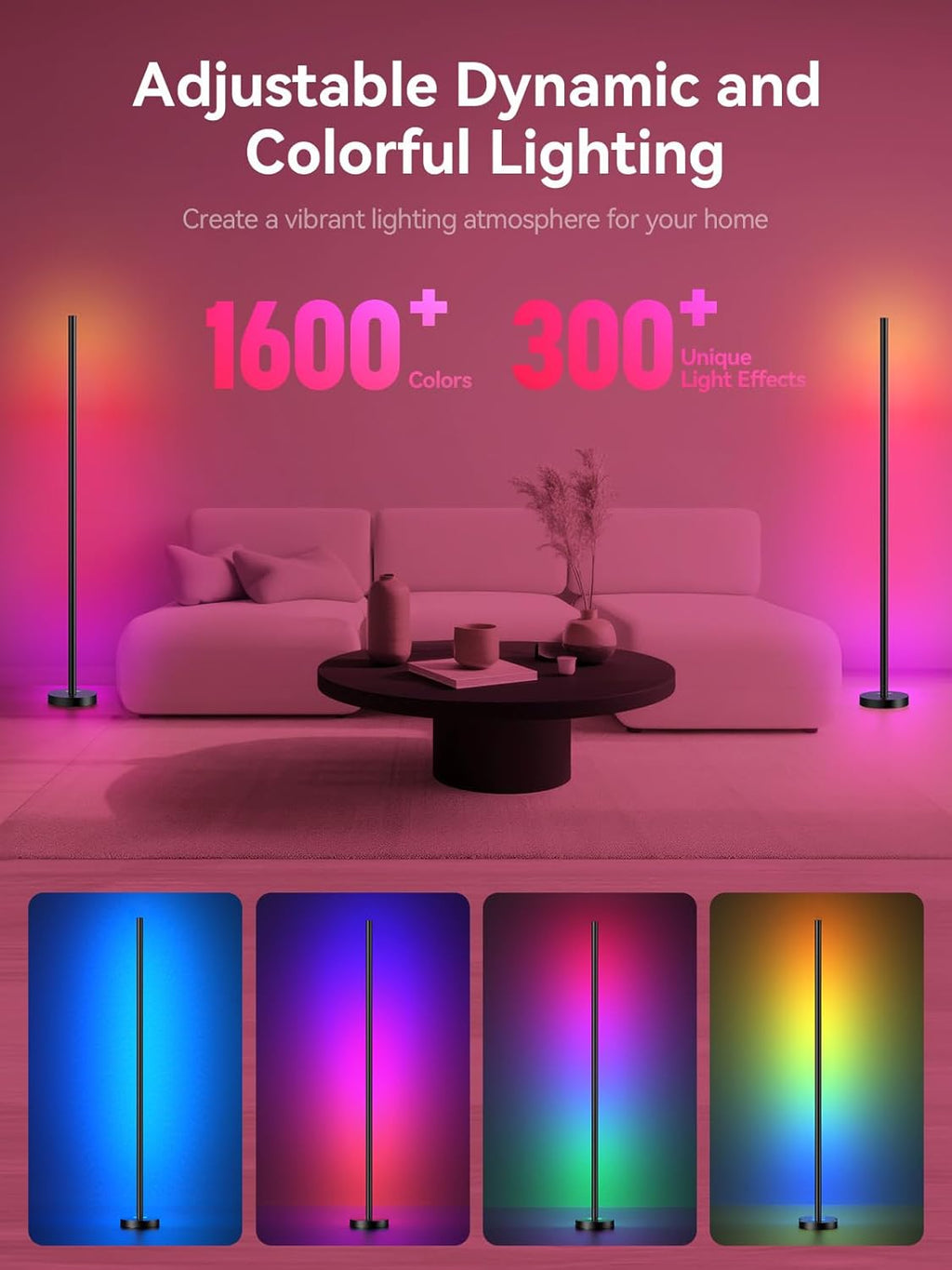 OIYN Smart RGBICW LED Corner Floor Lamp 2-Pack with App Control, Music Sync & 68+ Scenes Zevon
