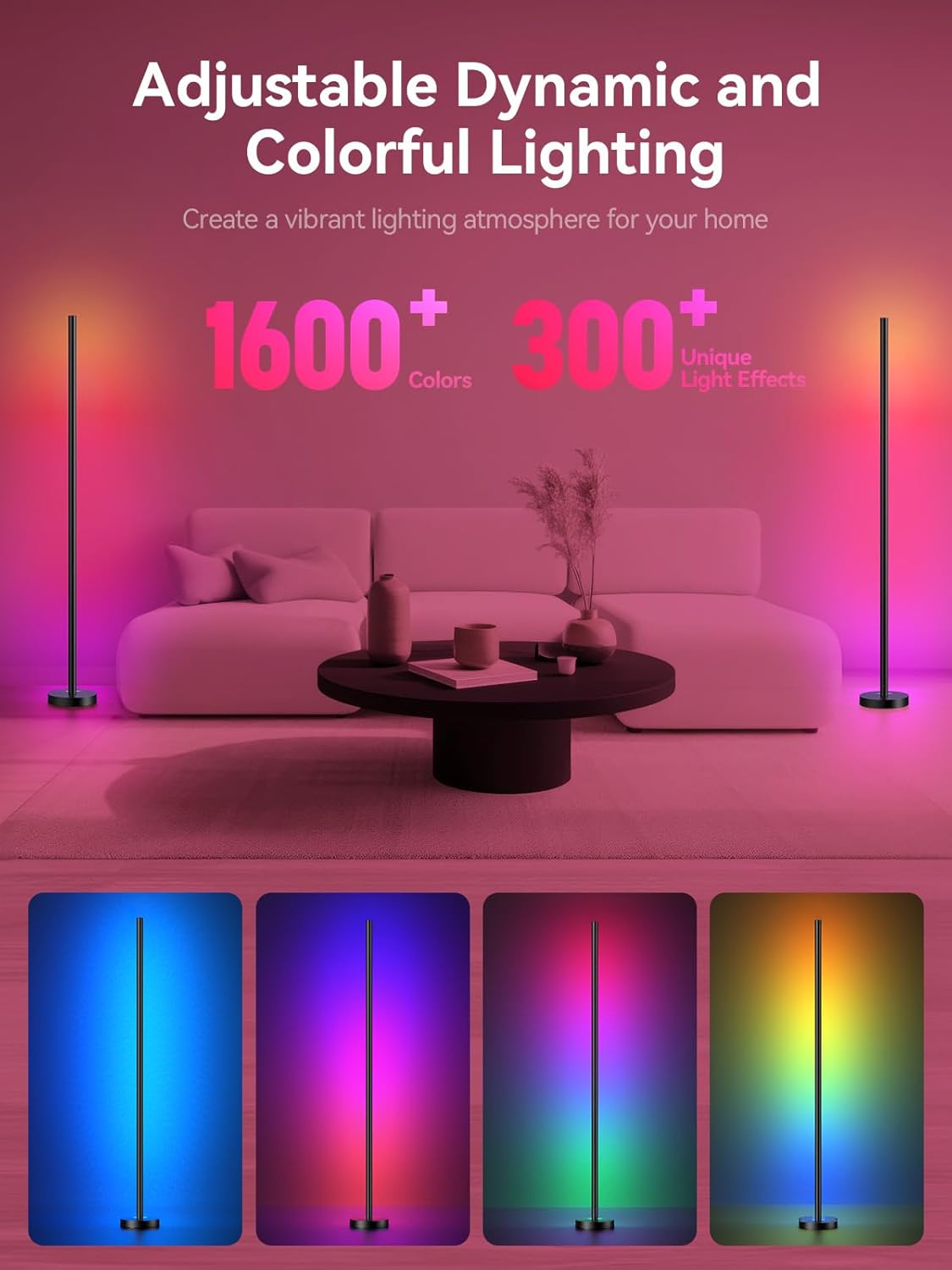 OIYN Smart RGBICW LED Corner Floor Lamp 2-Pack with App Control, Music Sync & 68+ Scenes Zevon