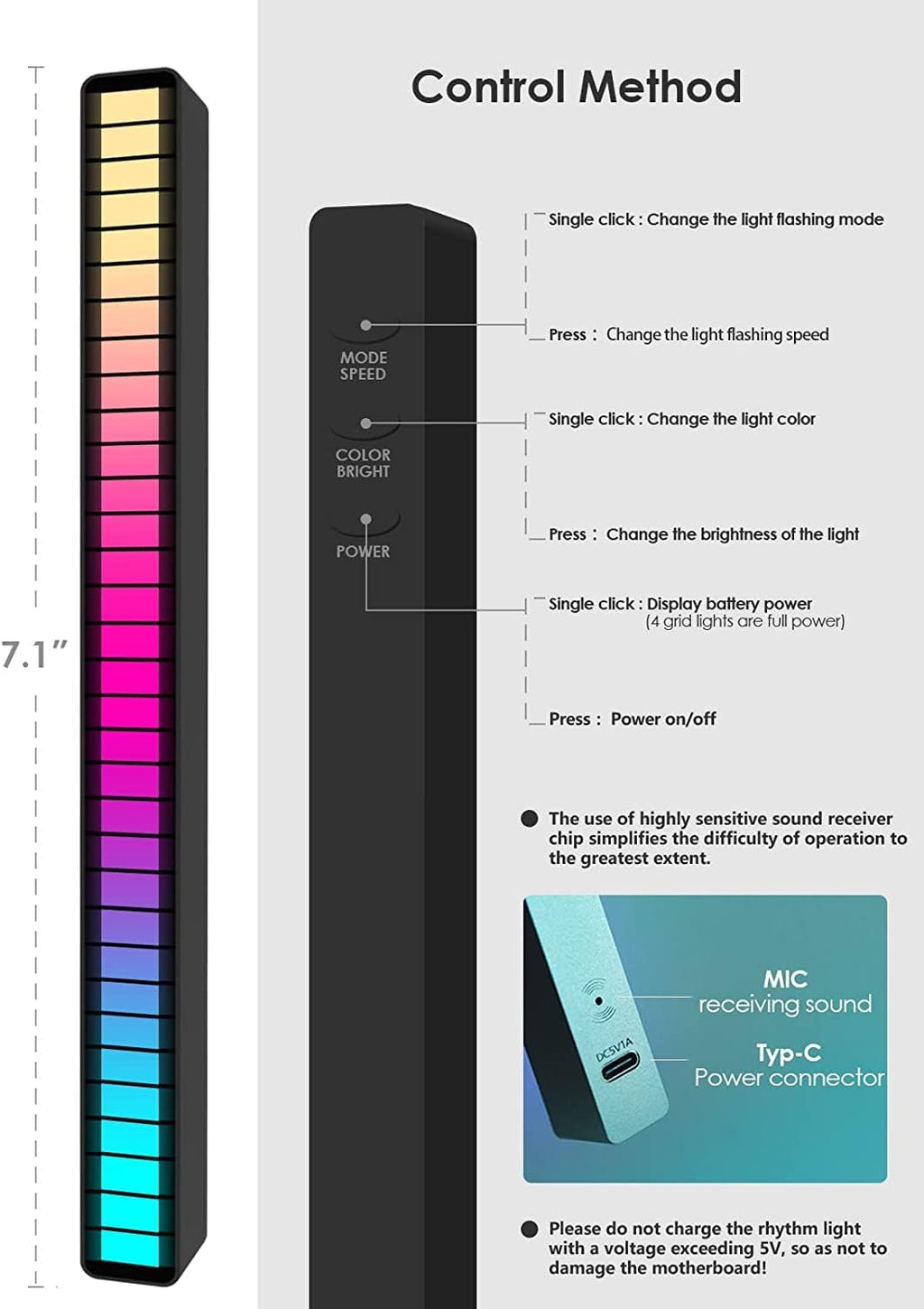 Soulpunk Voice-Activated RGB Sound Control Music Rhythm Light Bars with App Control 4-Pack Zevon