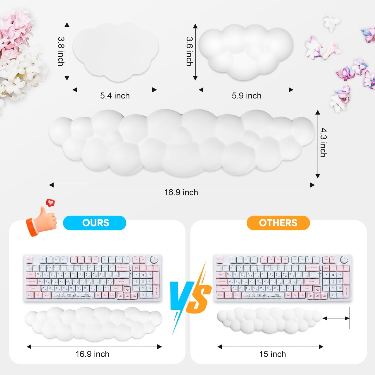 JIKIOU Leather Cloud Keyboard Wrist Rest Memory Foam Support with Non-Slip PU Base for Gaming & Office Zevon