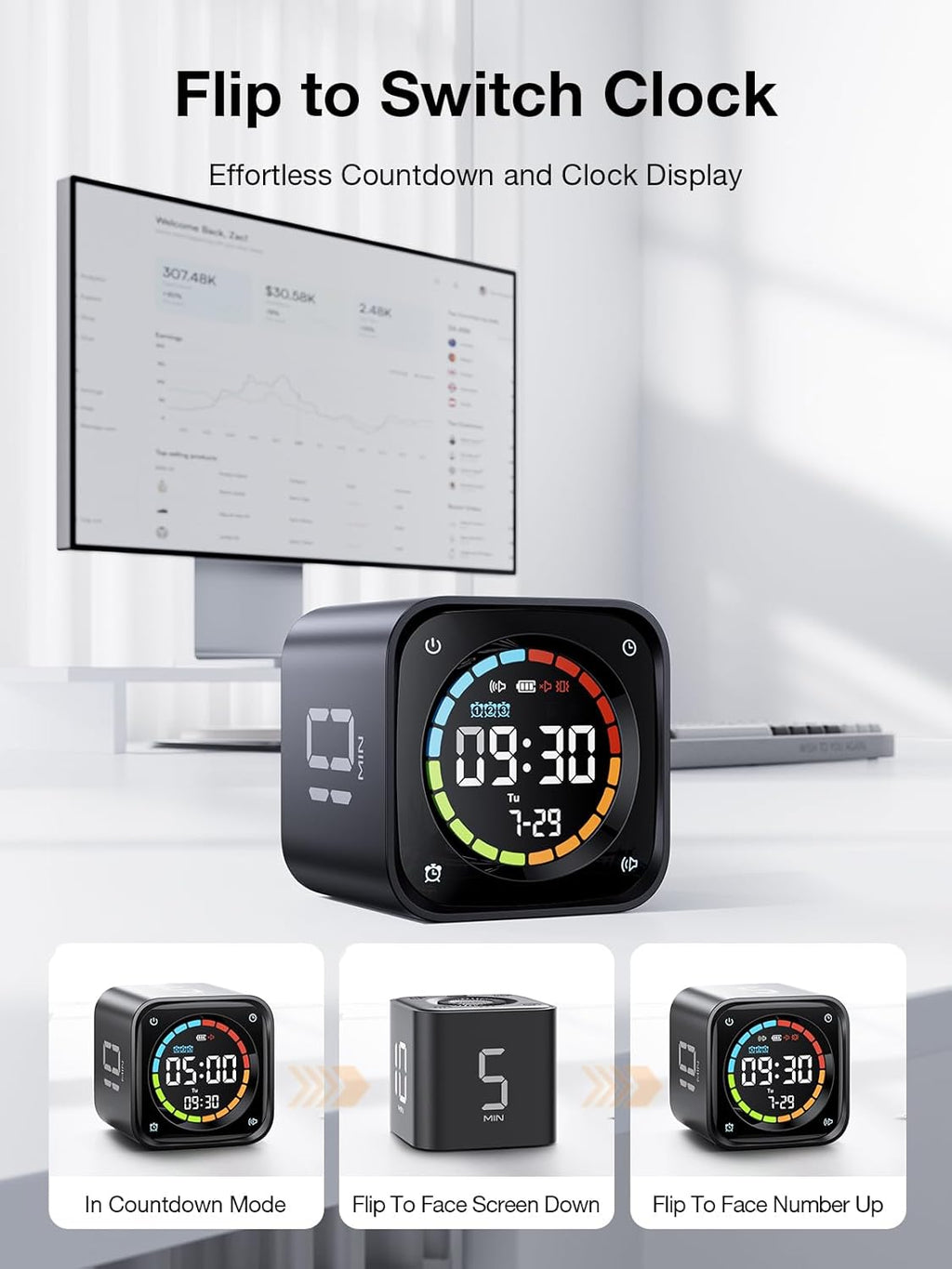 New Pomodoro Timer Cube Preset 5/10/30/60 Min Desk Productivity - 2