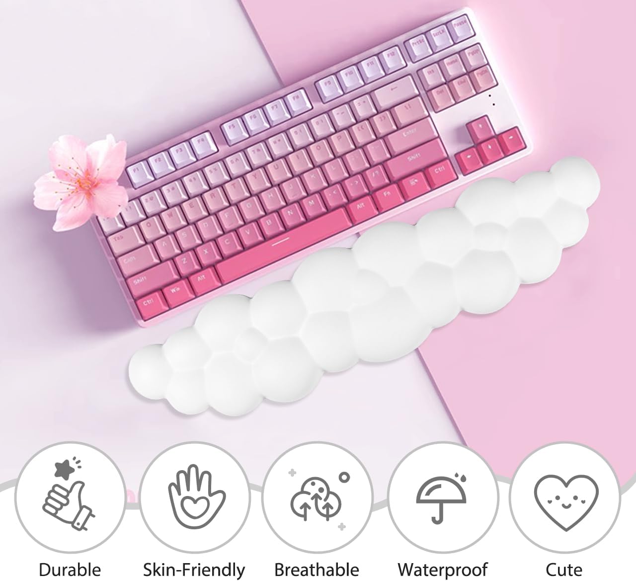 JIKIOU Leather Cloud Keyboard Wrist Rest Memory Foam Support with Non-Slip PU Base for Gaming & Office Zevon