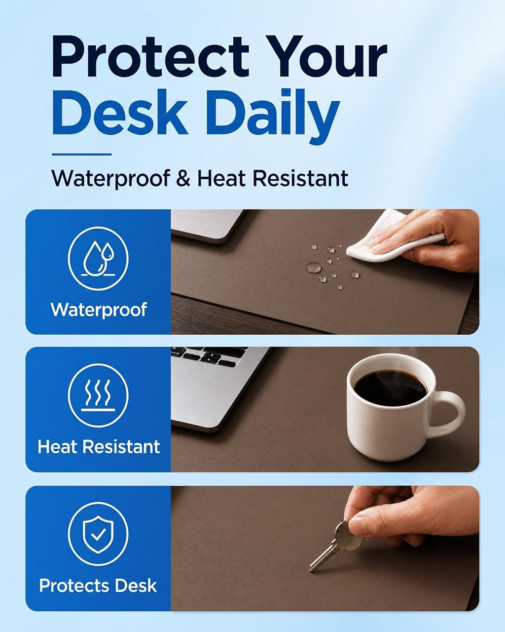 Aothia Dual-Sided Leather & Natural Cork Desk Pad Protector Large Waterproof Desk Blotter Coffee 35.4"x15.7" Zevon