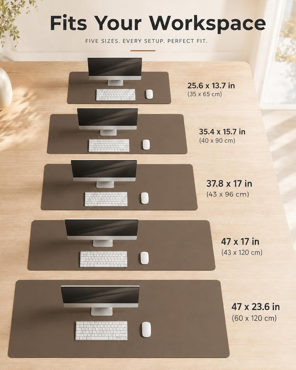 Aothia Dual-Sided Leather & Natural Cork Desk Pad Protector Large Waterproof Desk Blotter Coffee 35.4"x15.7" Zevon
