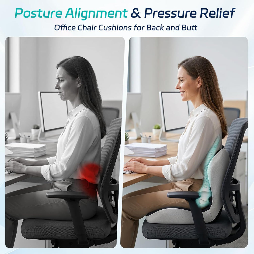 Ergonomic Memory Foam Back & Seat Cushion Set for Lumbar Support & Tailbone Pain Relief Zevon