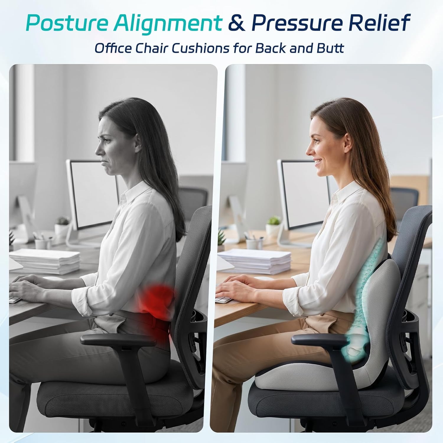 Ergonomic Memory Foam Back & Seat Cushion Set for Lumbar Support & Tailbone Pain Relief Zevon