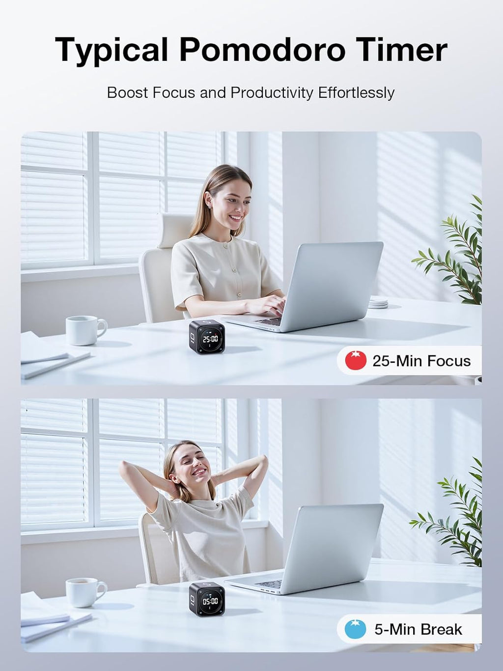 New Pomodoro Timer Cube Preset 5/10/30/60 Min Desk Productivity - 2