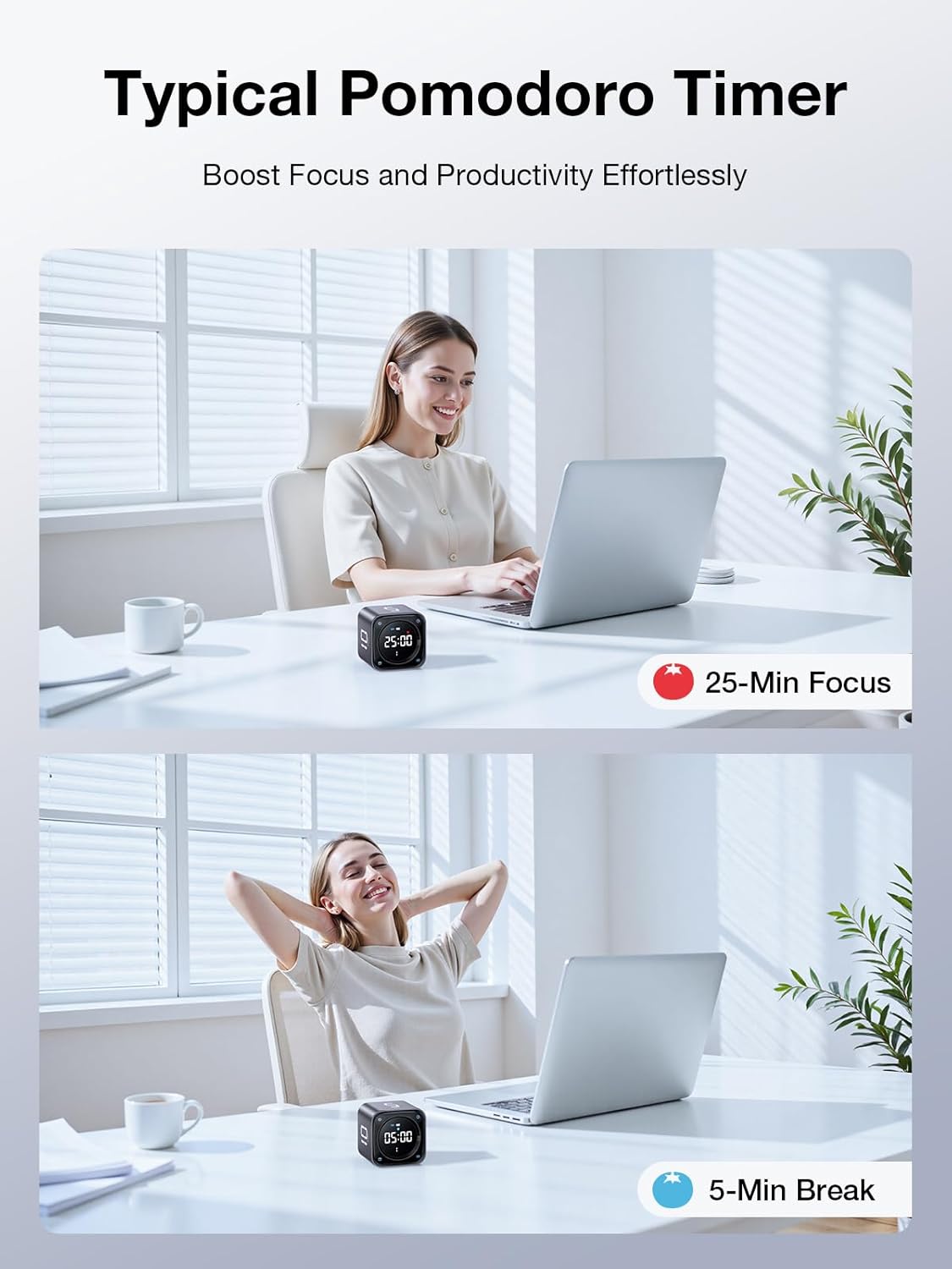 New Pomodoro Timer Cube Preset 5/10/30/60 Min Desk Productivity - 2