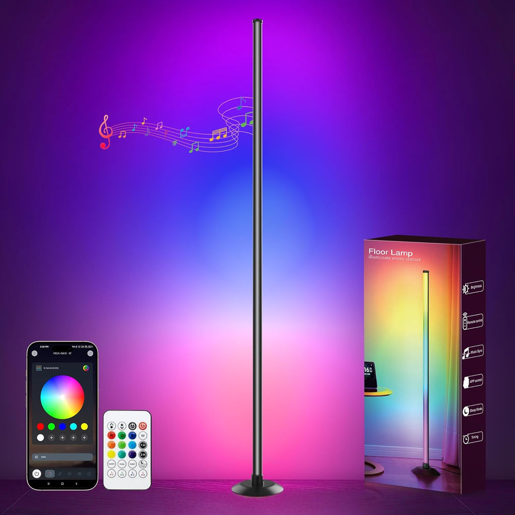 NBBUFF USB-Powered Smart RGBICW LED Corner Floor Lamp with App Remote Control & Music Sync Zevon