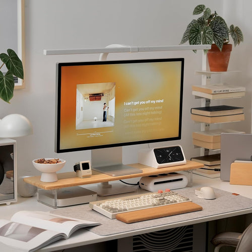 Bamboo Monitor Stand Riser with Acrylic Legs 31.5-Inch Desktop Shelf for PC Laptop & Printer Natural Zevon