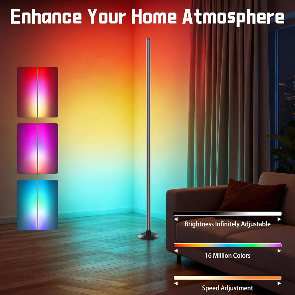 NBBUFF USB-Powered Smart RGBICW LED Corner Floor Lamp with App Remote Control & Music Sync Zevon