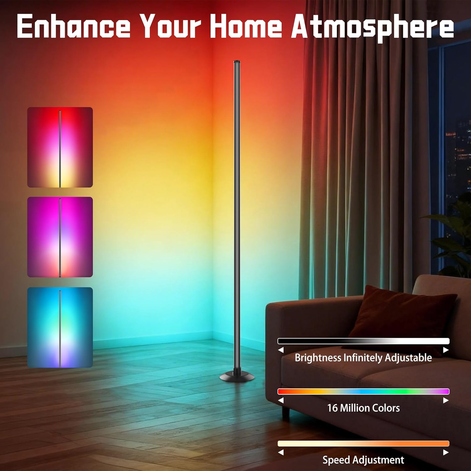 NBBUFF USB-Powered Smart RGBICW LED Corner Floor Lamp with App Remote Control & Music Sync Zevon