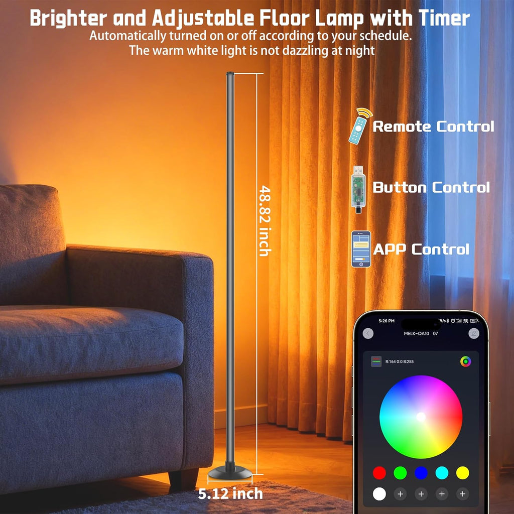 NBBUFF USB-Powered Smart RGBICW LED Corner Floor Lamp with App Remote Control & Music Sync Zevon