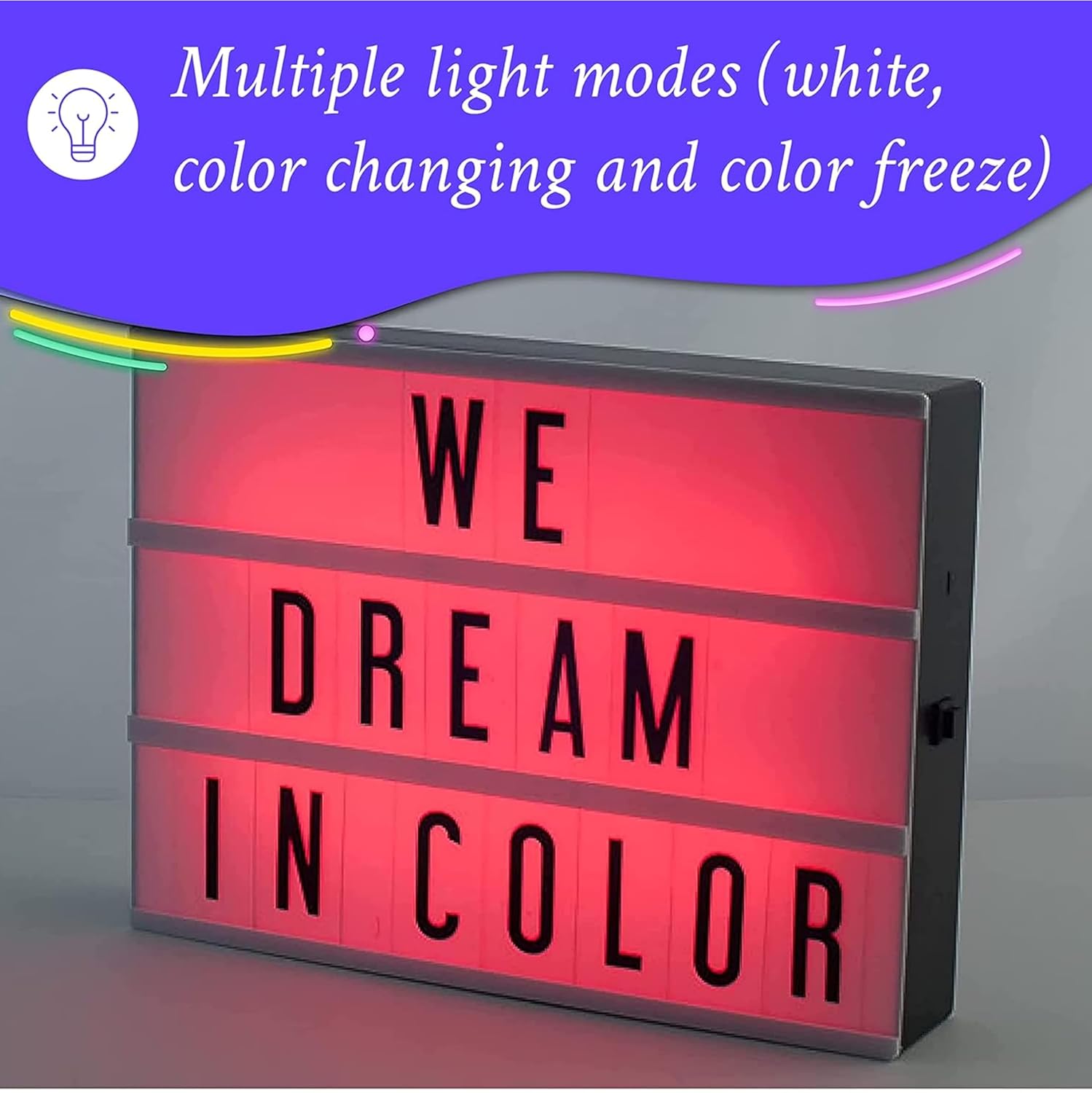 My Cinema Lightbox RGB Color Changing Marquee Sign with 100 LED Letters & Numbers 7.8"x5.9" Zevon