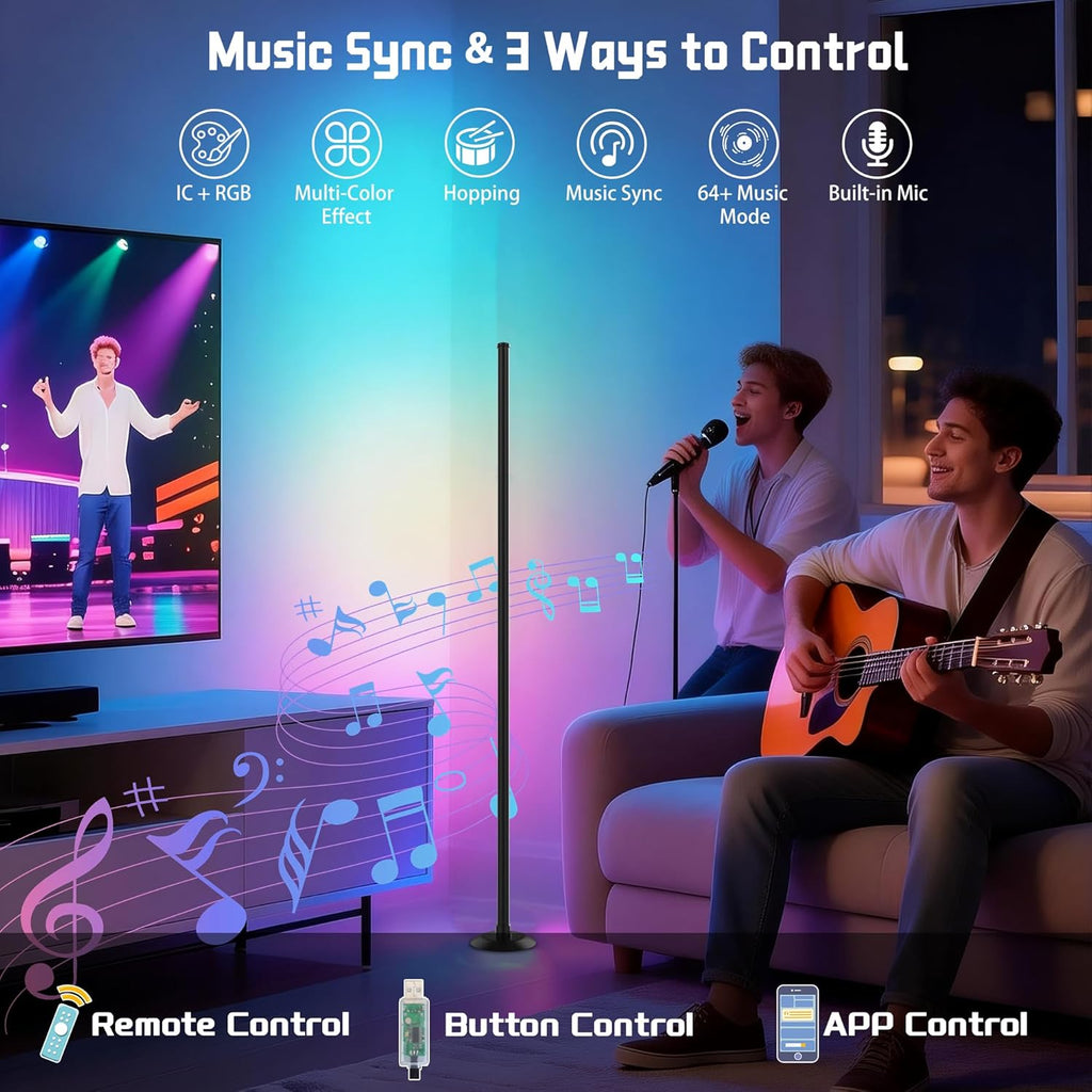 NBBUFF USB-Powered Smart RGBICW LED Corner Floor Lamp with App Remote Control & Music Sync Zevon