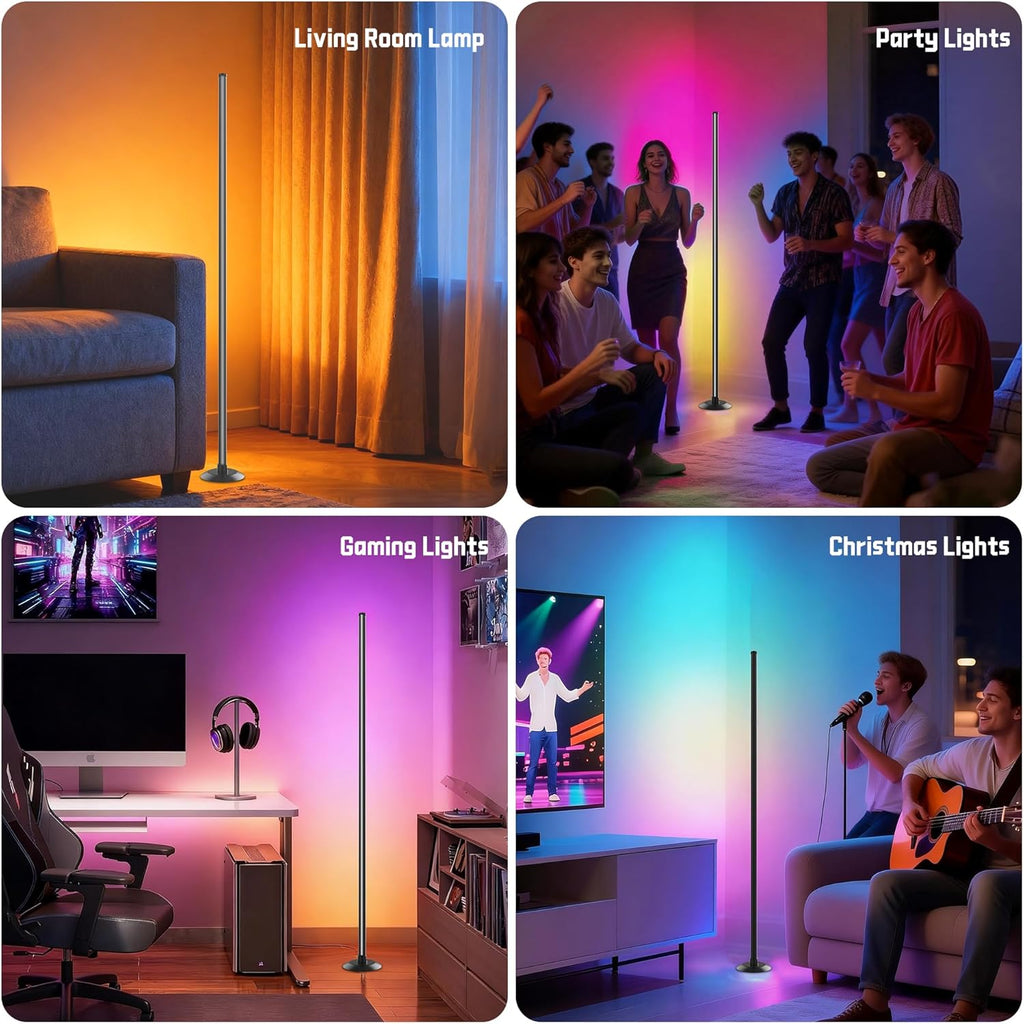 NBBUFF USB-Powered Smart RGBICW LED Corner Floor Lamp with App Remote Control & Music Sync Zevon